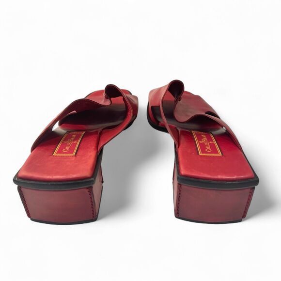Vintage Cole Haan Red Leather Block Heel Sandals – Size 8.5 B (Fits 9), 2″ Heel - Picture 5 of 8